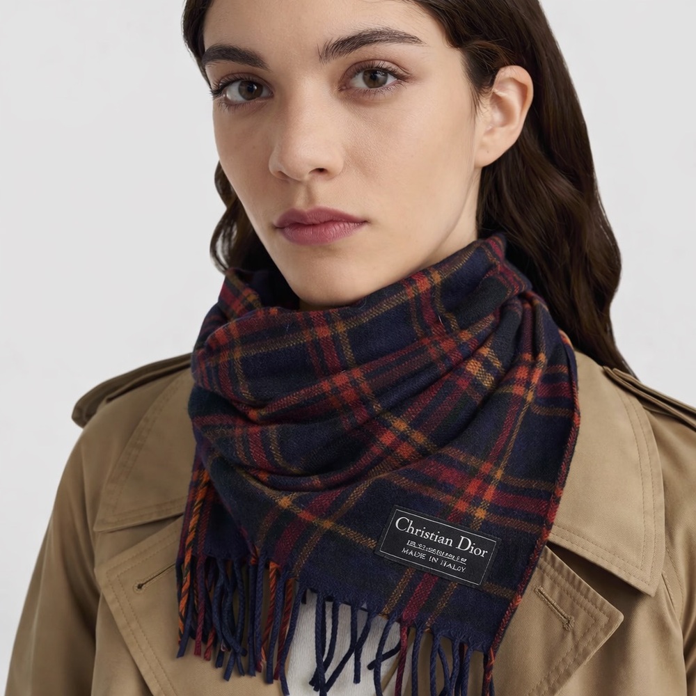 Christian Dior lambswool plaid scarf